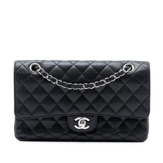 Chanel Pre-owned Womens Medium Classic Caviar Double Flap - Black Leather - One Size