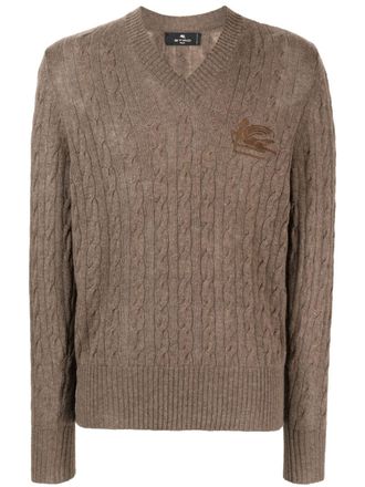 Etro logo-embroidered cashmere jumper - Brown