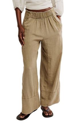 Free People Days End Pull-On Linen Blend Wide Leg Pants in Caiman at Nordstrom, Size Large