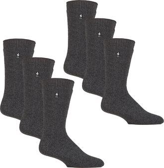 Heat Holders 6 Pairs Mens Original Thick Winter Thermal Socks for Cold Weather - Grey - Size UK 12-14
