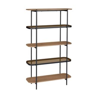 Sweeek Estanter&iacute;a librer&iacute;a de vidrio, decoraci&oacute;n de madera y metal, 5