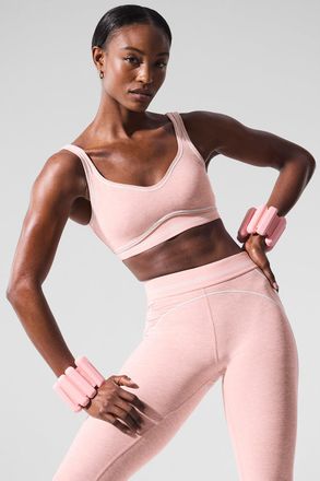 Alo Alosoft Heart Throb Bra in Pink Quartz Heather/White, Size: Small