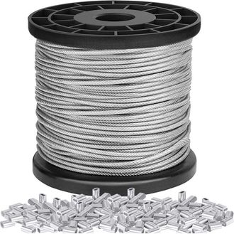 OEM Cable De Acero Inoxidable De 1/16 - 100 M - 1,5 Mm - Cable Colgante - N&uacute;cleo De 7 X 7 Hebras - Resistencia A La Rotura De 167 Kg - Con 100 Fundas De A