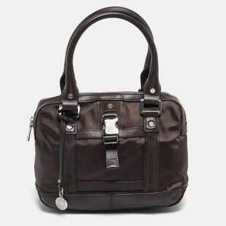 DKNY Dkny Brown Leather Nylon And Suede Satchel