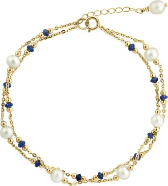 Effy 14K Yellow Gold Fresh Water Pearl Sapphire Layered Station Bracelet in 14K Gold at Nordstrom, Size 7