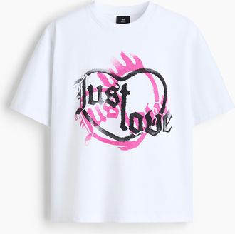 H&M T-Shirt mit Thermoprint in Oversized Fit - White