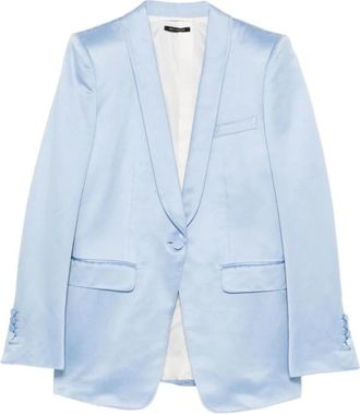 Tom Ford Cotton Silk Blend Single Breasted Shawl Lapel Jacket - Dames - Blazers - Blauw - S - Katoen - Jassen