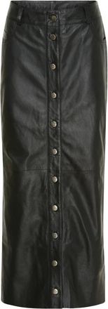 BTF-CPH Btfcph - Lange leren rok met knopen - Dames - Rokken - Zwart - Maat: XS