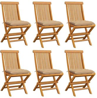 vidaXL Vidaxl - Sillas De Jard&iacute;n 6 Uds Con Cojines Beige Madera De Teca
