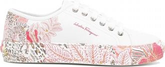 Ferragamo Womens Floral Print Sneaker In White