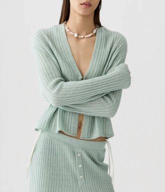 Guest In Residence Rib Stealth Cardigan In Sage Brush