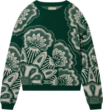 JUMPER 1234 Womens Doily Crew Jumper In Green And Fog