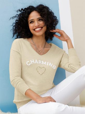 Heine Strickpullover HEINE Pullover, Damen, Gr. 34, beige (sand, meliert), 50% Viskose, 28% Polyester, 22% Polyamid, unifarben, Pullover Strickpullover