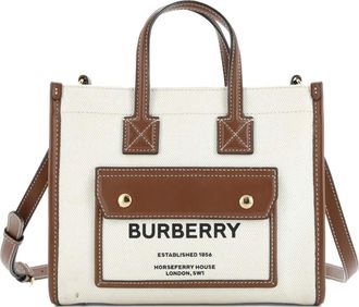 Burberry Freya Shopping Tote Canvas with Leather Mini shoulder bag - Beige