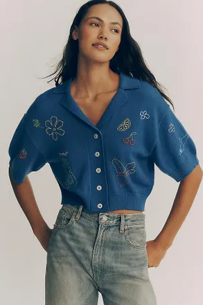 Mother The Boxy Raquette Short-Sleeve Wool Cardigan