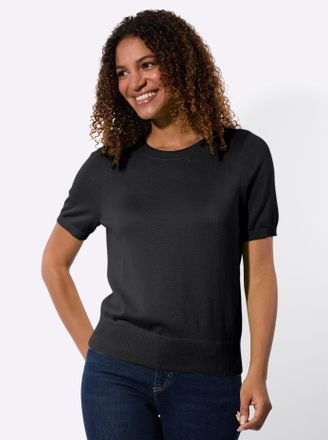 Casual Looks Kurzarmpullover CASUAL LOOKS Kurzarm-Pullover, Damen, Gr. 36, schwarz, 100% Baumwolle, unifarben, Pullover Kurzarmpullover