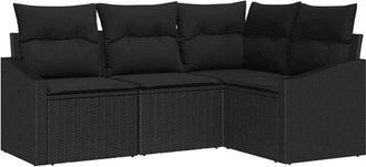 vidaXL Juego De Sof&aacute; Con Coj&iacute;n 4 Pcs Negro Rat&aacute;n Sint&eacute;tico Vidaxl