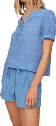 Bella Dahl Short Sleeve Flowy Pullover Top In Ocean Blue