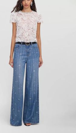Self Portrait high-rise straight-leg denim jeans