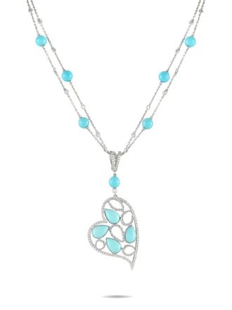 Luxury Bazaar 18kt witgouden Heart halsketting met diamant en turkoois - Zilver