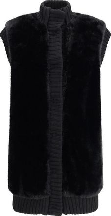 Pinko Imitatiebont Lange Vest Geribbelde Gebreid - Dames - Bodywarmers - Zwart - XS - Wol - Jassen