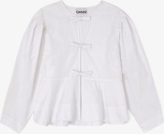 Ganni White Blouse in Cotton Poplin - Size 10/12 Organic