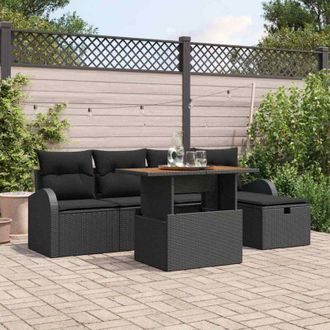 vidaXL Conjunto De Sof&aacute; De Jard&iacute;n Con Coj&iacute;n 6 Pcs Negro Polirat&aacute;n
