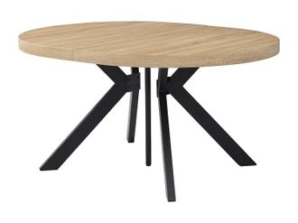 Vente-Unique Mesa de comedor extensible 6 a 12 comensales de MDF y acero - Natural claro y negro - KOMONI