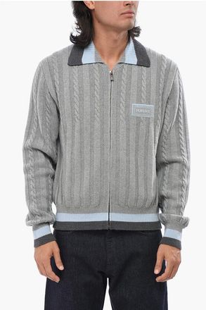 Versace Cardigan in Lana Vergine a Trecce con Chiusura Zip taglia 52