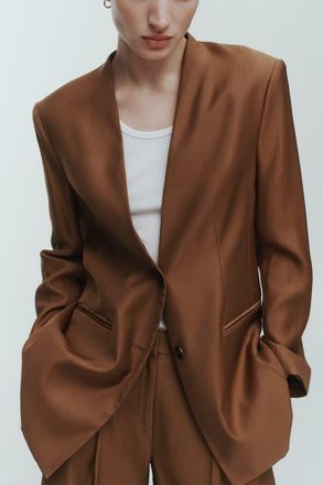 H&M Lapelless Blazer in Brown at Nordstrom, Size Xx-Small