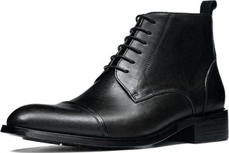 Generic Mens Lace Up Short Boots with Side Zipper Pointed Toe Leather Formal Boots Low Block Heel Casual Ankle Booties,Black,8.5 UK