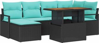 vidaXL Conjunto De Sof&aacute;s De Jard&iacute;n 7 Uds. Negro Y Verde Azulado Vidaxl