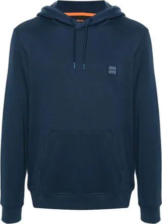 BOSS logo-patch cotton hoodie - men - Cotton - S - Blue