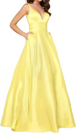 Mac Duggal Satin Fit And Flare Prom Dress In Lemon