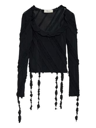 Blumarine ruffled-detail long-sleeve top - Black