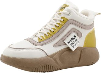 Generic Womens Platform Fashion Sneakers Plush Lined Classic Rubber Gum Sole Low Top Casual Walking Shoes Lace Up Snow Sneakers (Yellow, 5.5)