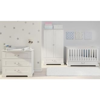 OEM Chambre Compl&egrave;te Lit &Eacute;volutif 70x140 Commode &Agrave; Langer Et Armoire 2 Portes Bellamy Ines Blanc