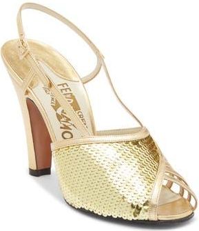 Ferragamo Vicever Sequin Slingback Sandal in Gold at Nordstrom Rack, Size 6.5