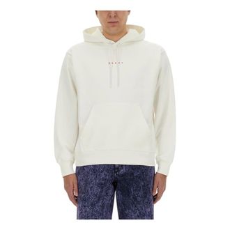 Marni Hoodies, male, White, Size: M Logo Print Hoodie