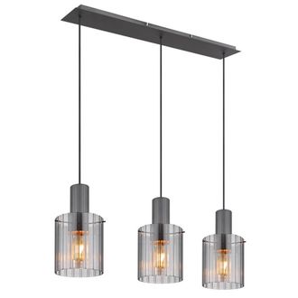 Netlighting Tulivar Bar Pendant Ceiling Light Grey Dark Smoke Glass Shade 3x E27