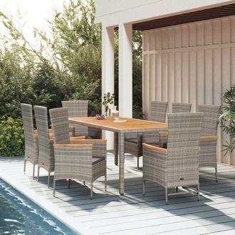 vidaXL Set Comedor Jard&iacute;n 9 Pzas Y Cojines Rat&aacute;n Sint&eacute;tico Gris Vidaxl