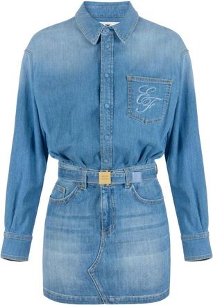 Elisabetta Franchi Denim Mini Jurk met Riem - Dames - Korte kleedjes - Blauw - M - Denim - Kleedjes