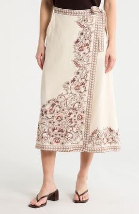 Max Studio Floral Border Wrap Skirt in Natural/Rose Walled Garden at Nordstrom Rack, Size X-Small