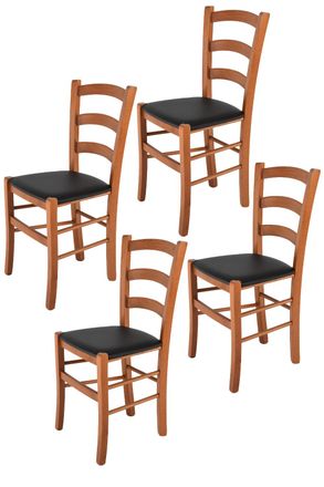 Tommychairs Tommychairs 4 Sillas Venice En Haya Cerezo, Asiento Polipiel Negra
