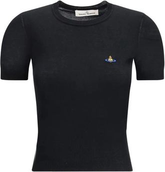 Vivienne Westwood Iconic Logo Gebreid T-shirt - Dames - T-shirts - Zwart - S - Katoen - Tops