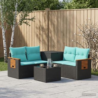 vidaXL Vidaxl Set Di Divani 6 Pz Nero E Blu Rattan Sintetico E Acciaio