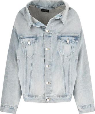 Balenciaga Stijlvolle Off-Shoulder Jas - Dames - Spijkerjassen - Blauw - XS - Denim - Jassen