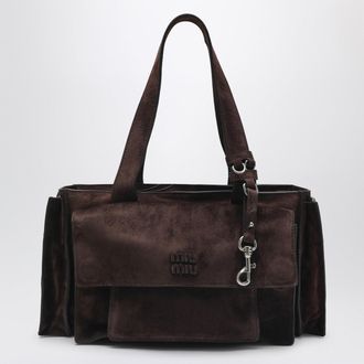 Miu Miu Utilitaire bowling bag in dark brown suede
