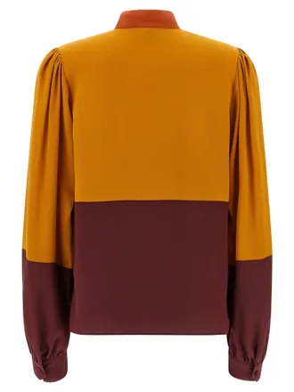 Saint Laurent Color-Block Silk Blouse - Gold