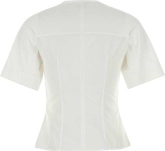 Alexander McQueen Womens Pleated Poplin Shirt White Stitches Top